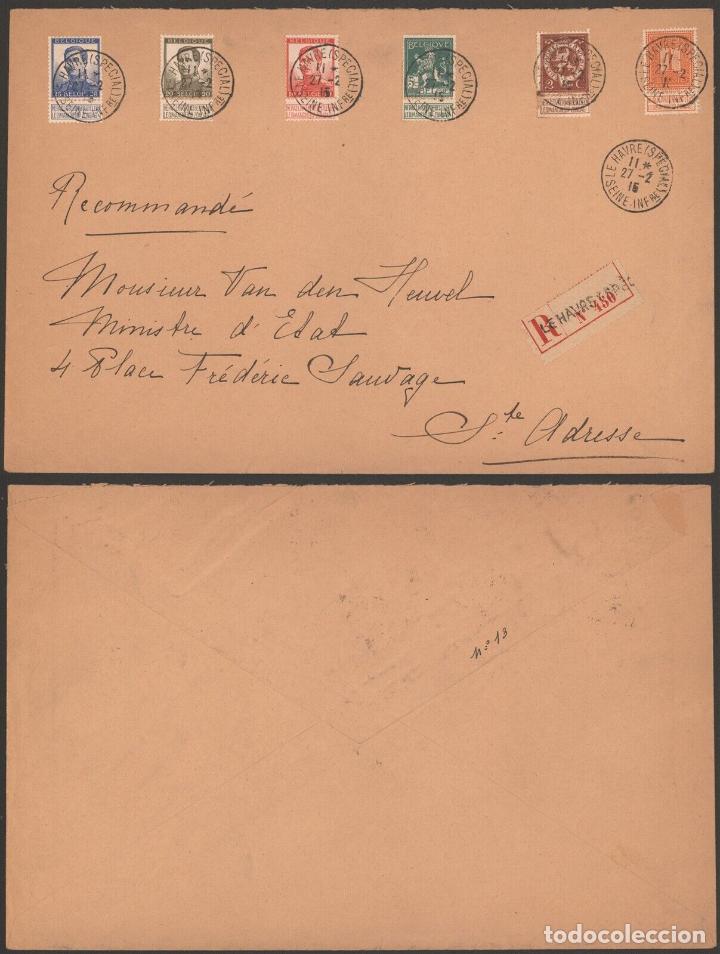 Sellos: BELGICA BELGIUM CC CERTIFICADA 1916 MAT LE HAVRE SPECIAL GOBIERNO BELGA EN EL EXILIO PRIMERA GUERRA