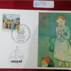 Sellos: GERMANY 1981 MAXIMUM CARD PHQ PABLO PICASSO ART PAINTINGS CHILD PIGEON UNICEF. Lote 386859859
