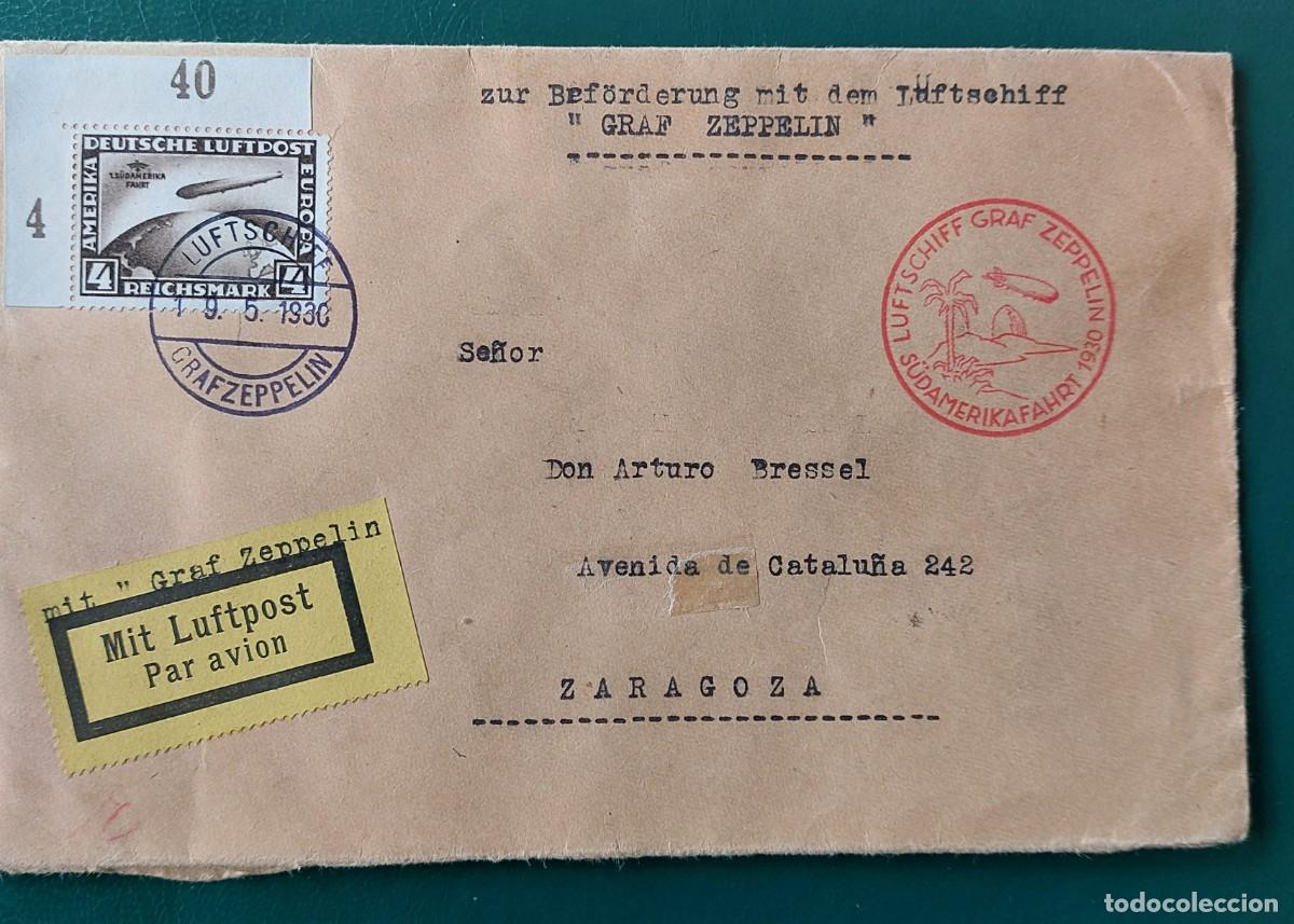 Timbres: Sobre correos vuelo Alemania-Sevilla-Zaragoza 1930 sello Zeppelin Michel 438