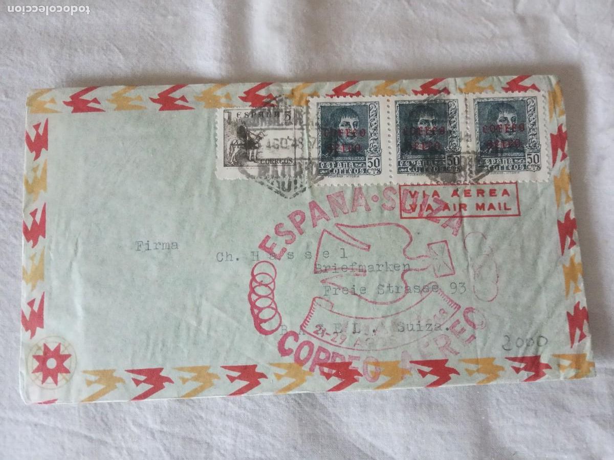 Sellos: CORREO AEREO. ESPA&Ntilde;A-SUIZA 1948 EN CARTA CIRCULADA CON MARCA AEREA.