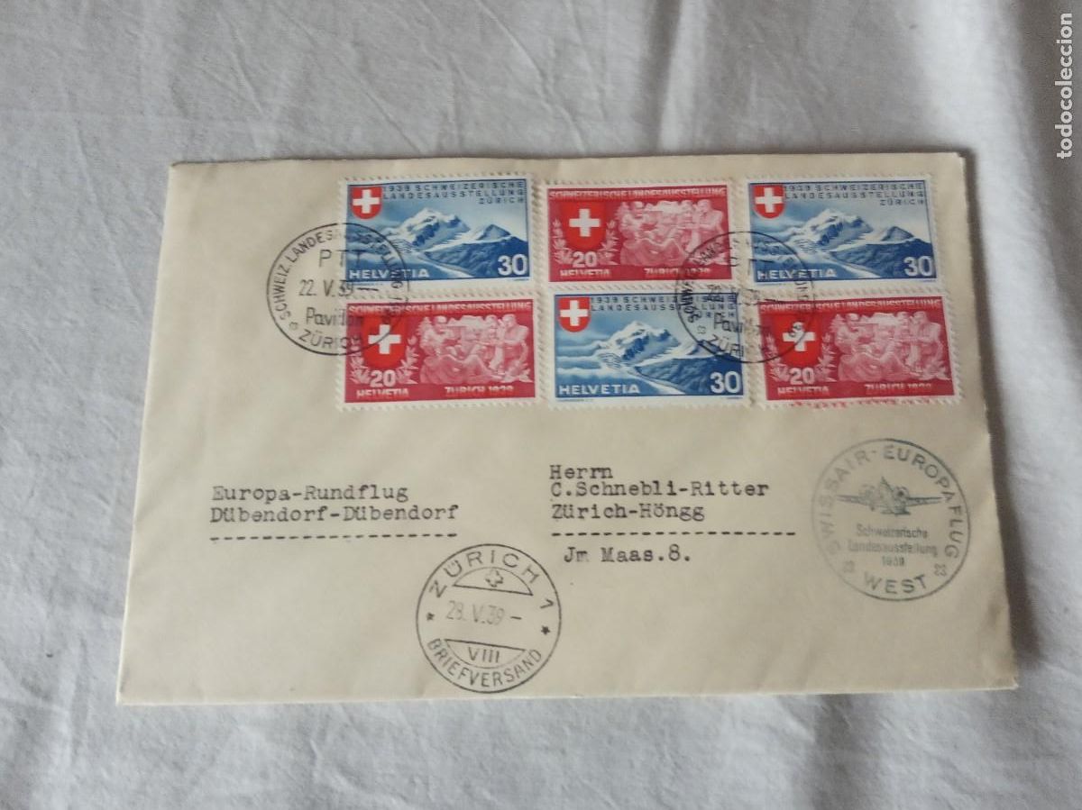 Briefmarken: Correo A&eacute;reo Interno de Suiza Por Swissair 1939.