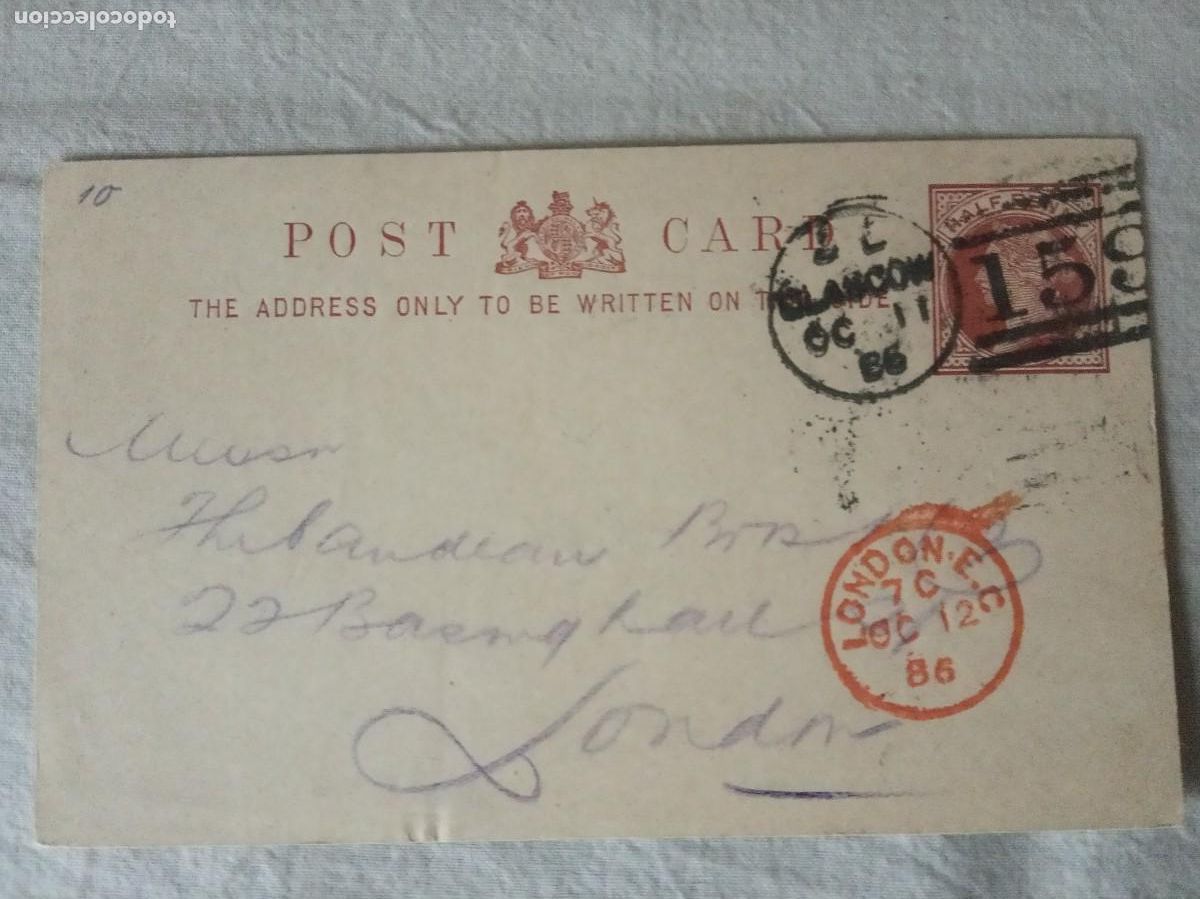 Francobolli: 1886 Postal presellada 1/2d.GLASGOW-LONDRES.