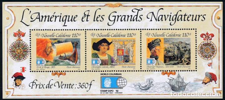 Stamps: NOUVELLE CALEDONIA NAVEGANTES COLON COLUMBUS AMERICO VESPUCCI ERIK EL ROJO BARCO