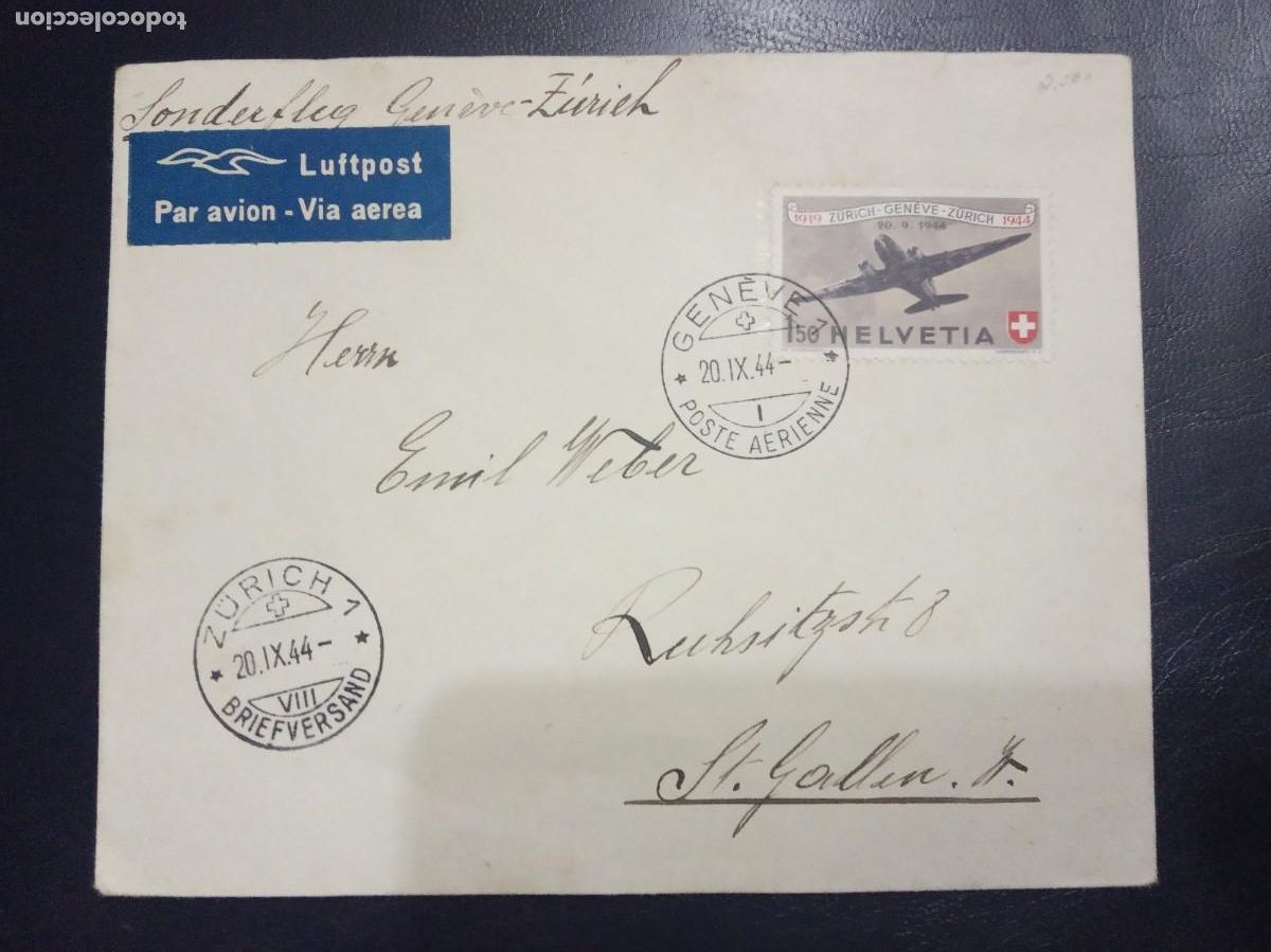 Francobolli: CARTA POSTAL SUIZA.GENEVE-ZURICH.1944.