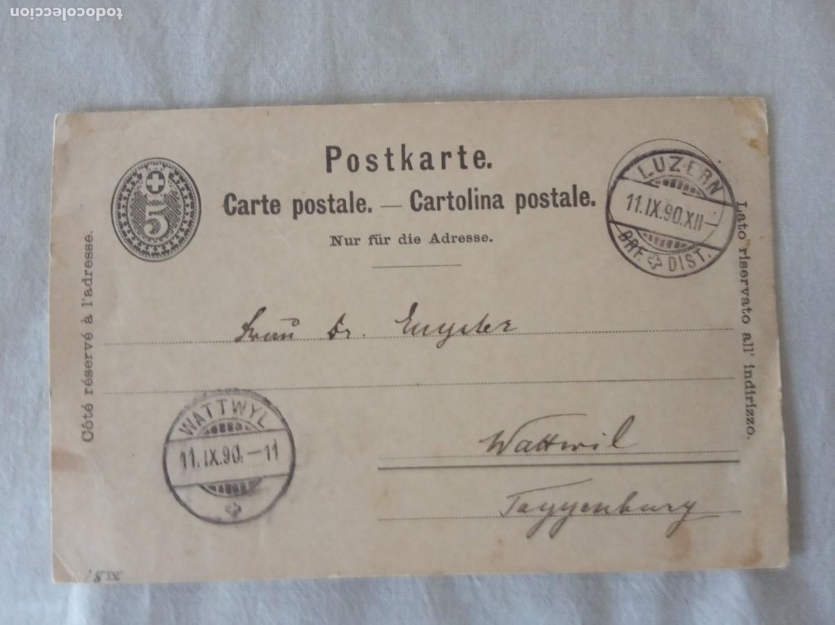 Briefmarken: TARJETA ENTERO POSTAL , CIRCULADA DE SUIZA-LUZERN A WATTWYL-SUIZA, A&Ntilde;O 1890.