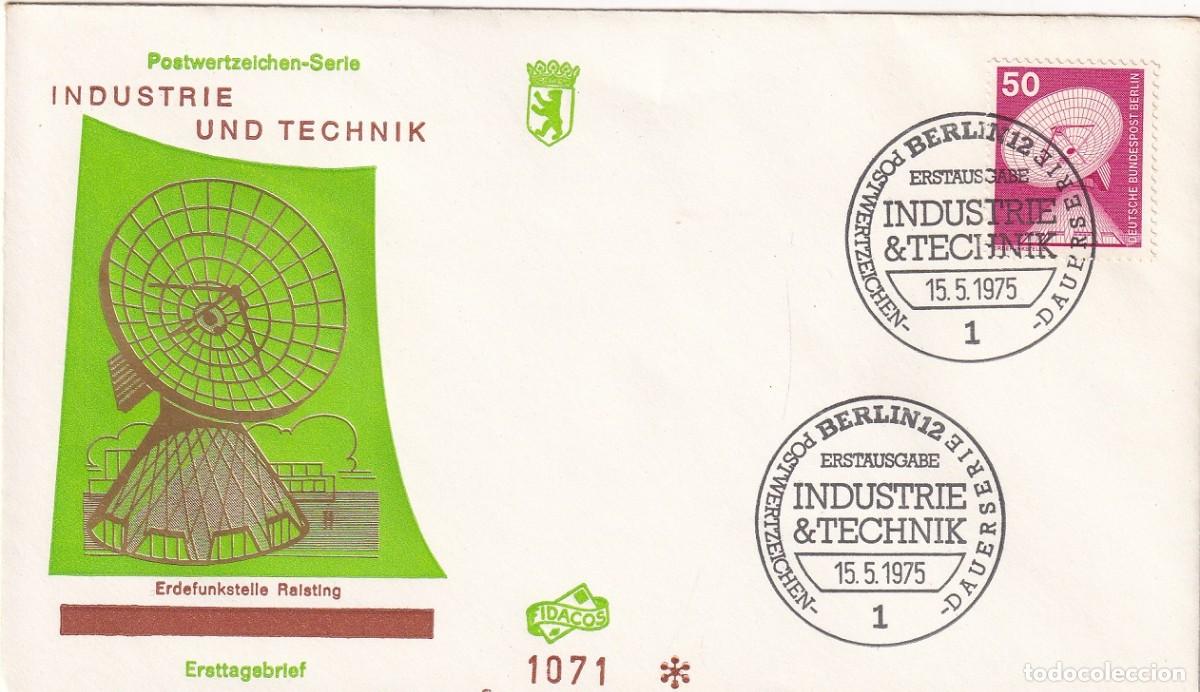 Briefmarken: Sobre Alemania, Berl&iacute;n 1975 - Industria y t&eacute;cnica &middot; Estaci&oacute;n terrestre / Industrie und technik - E..