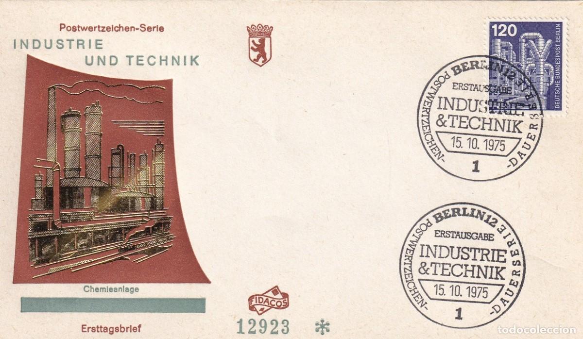 Briefmarken: Sobre Alemania, Berl&iacute;n 1975 - Industria y t&eacute;cnica &middot; Planta qu&iacute;mica para la producci&oacute;n de estirena ..