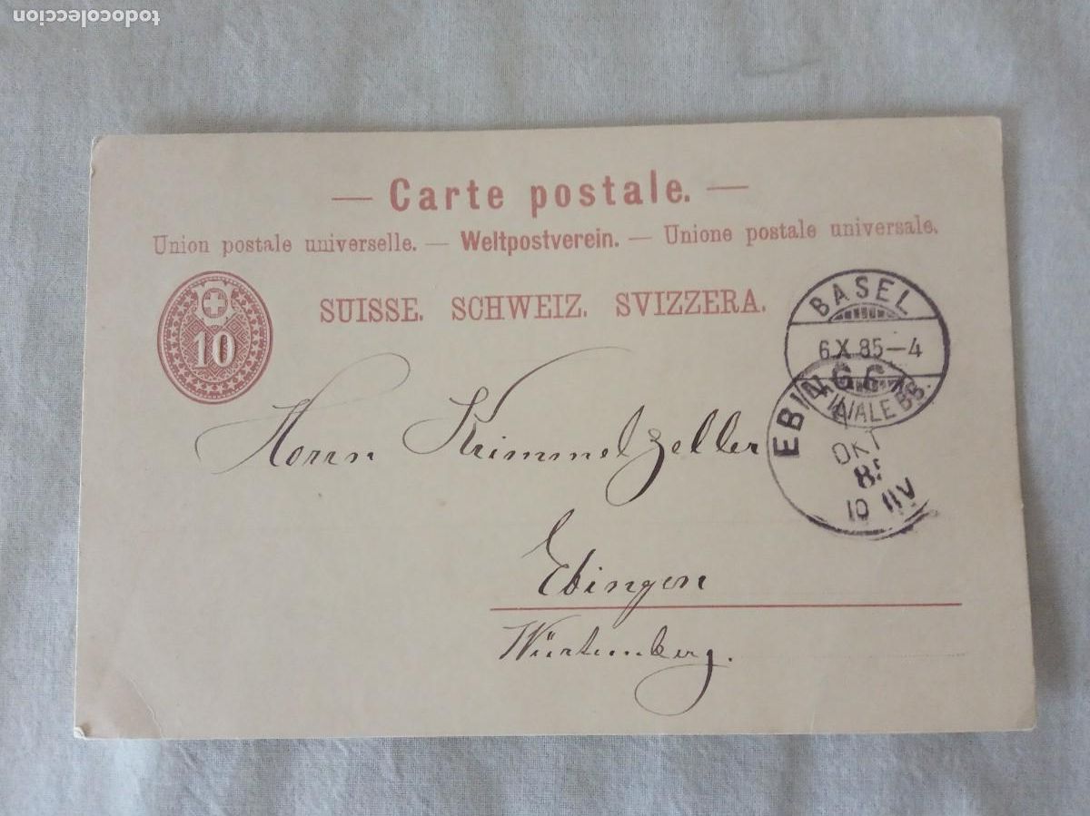 Briefmarken: 1885.ENTERO POSTAL SUIZA DE BASEL A EBINGEN.