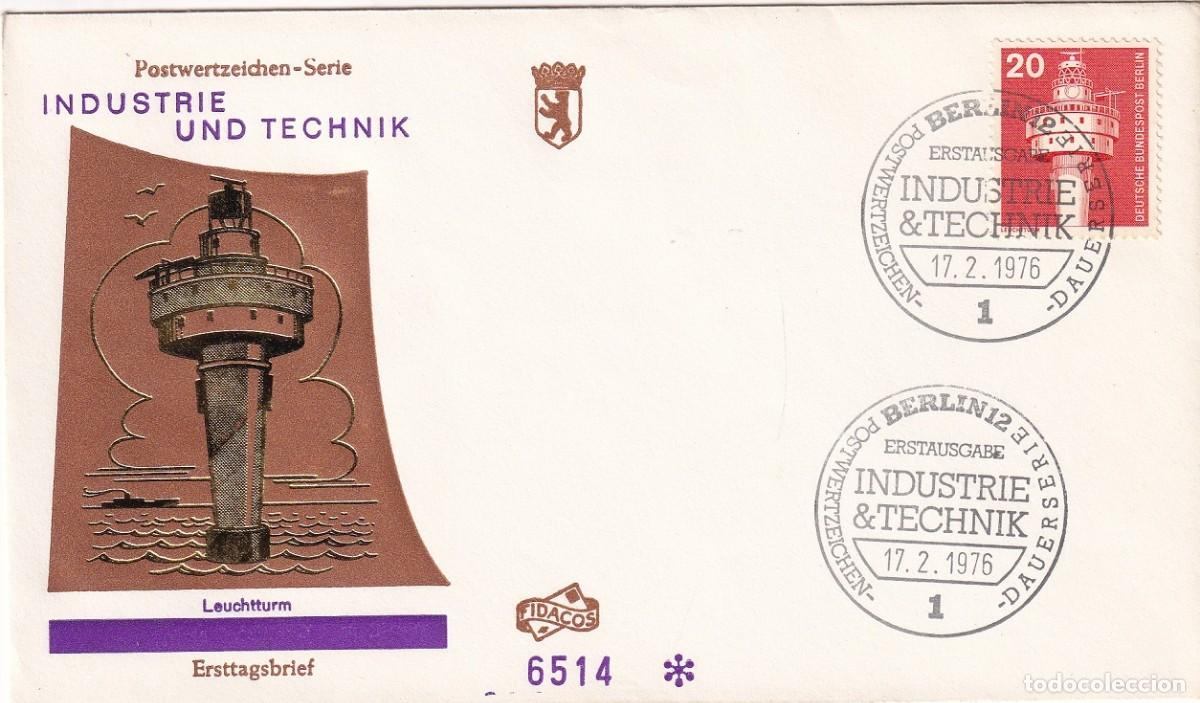 Briefmarken: Sobre Alemania, Berl&iacute;n 1976 - Industria y t&eacute;cnica &middot; Leuchtturm / Antiguo faro del r&iacute;o Weser