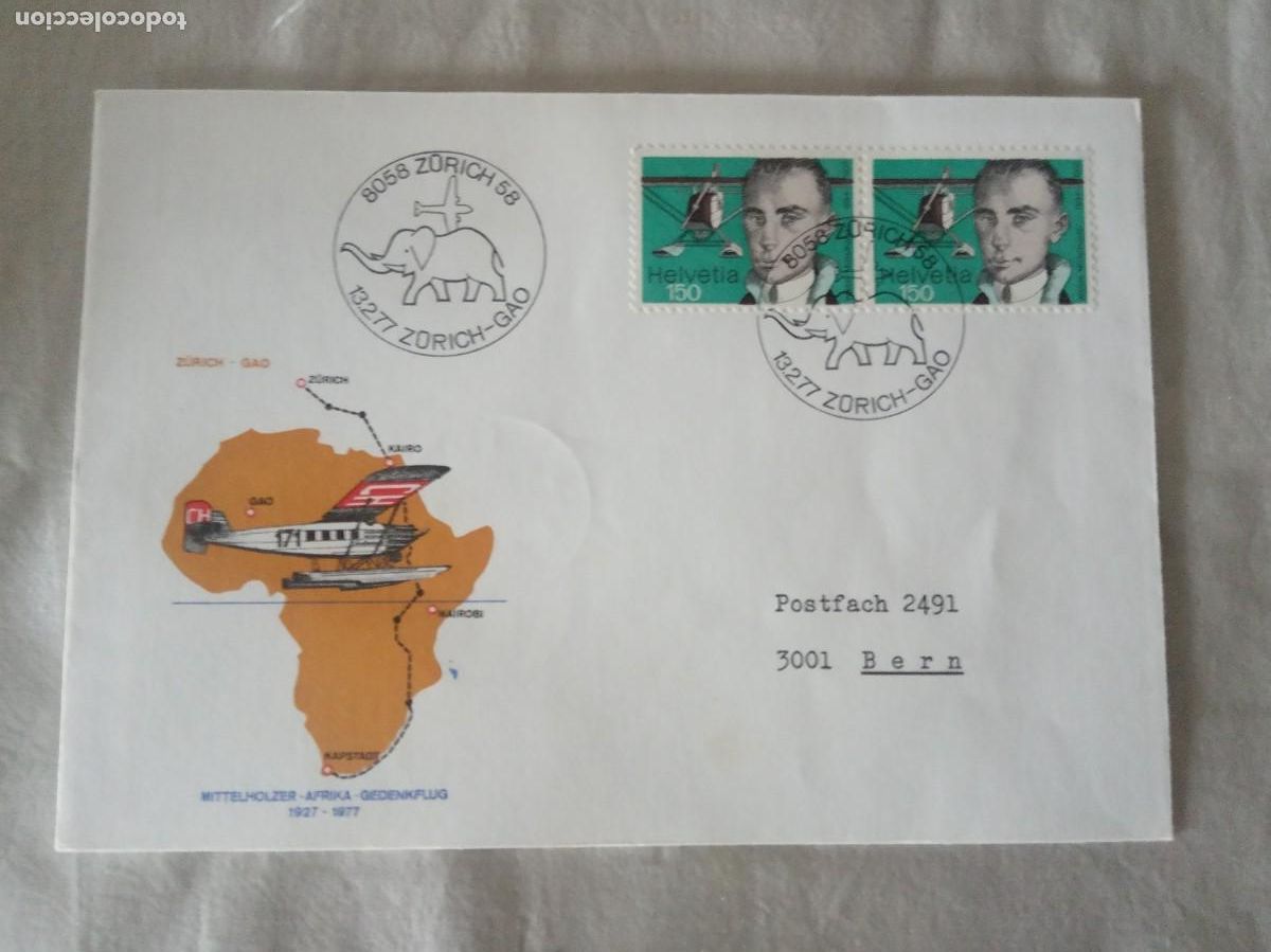 Briefmarken: Gao Zurich 1977 Ch Aerol&iacute;nea Primer Vuelo Elefante Cancelar Portada Mal&iacute; Suiza.