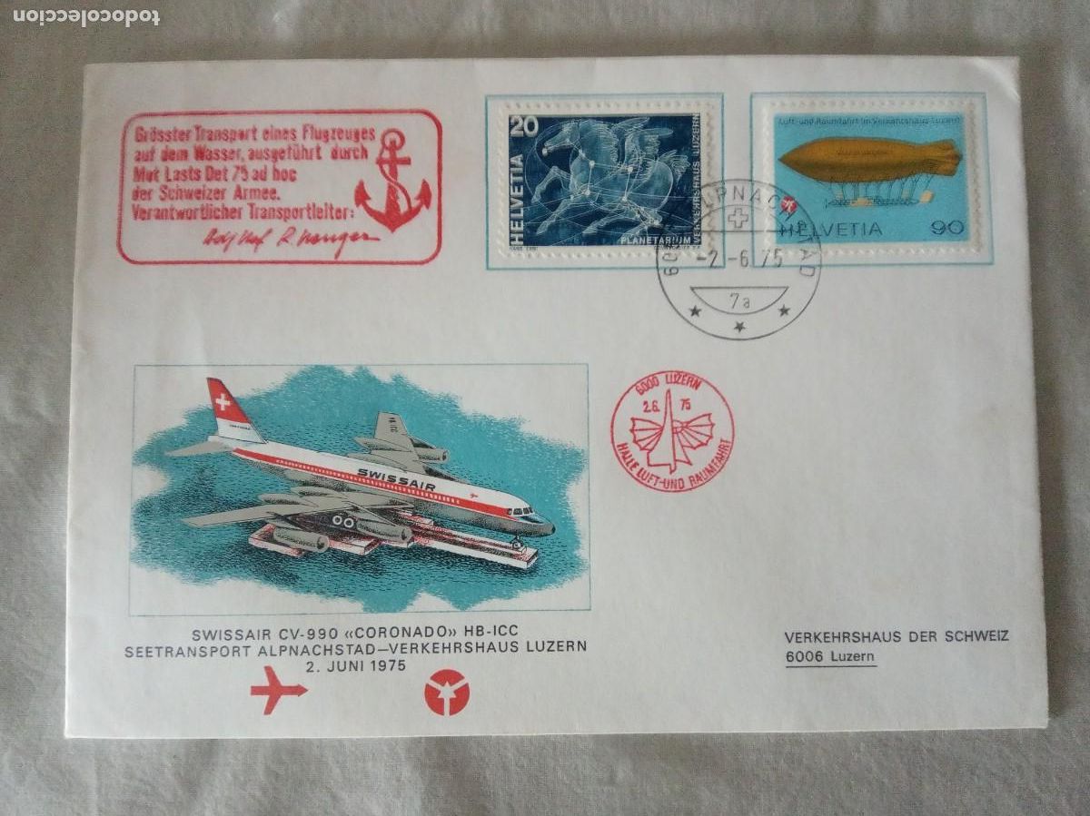 Briefmarken: SOBRE AERO POSTAL SUIZA.SWISSAIR CV-990 CORONADO.1975