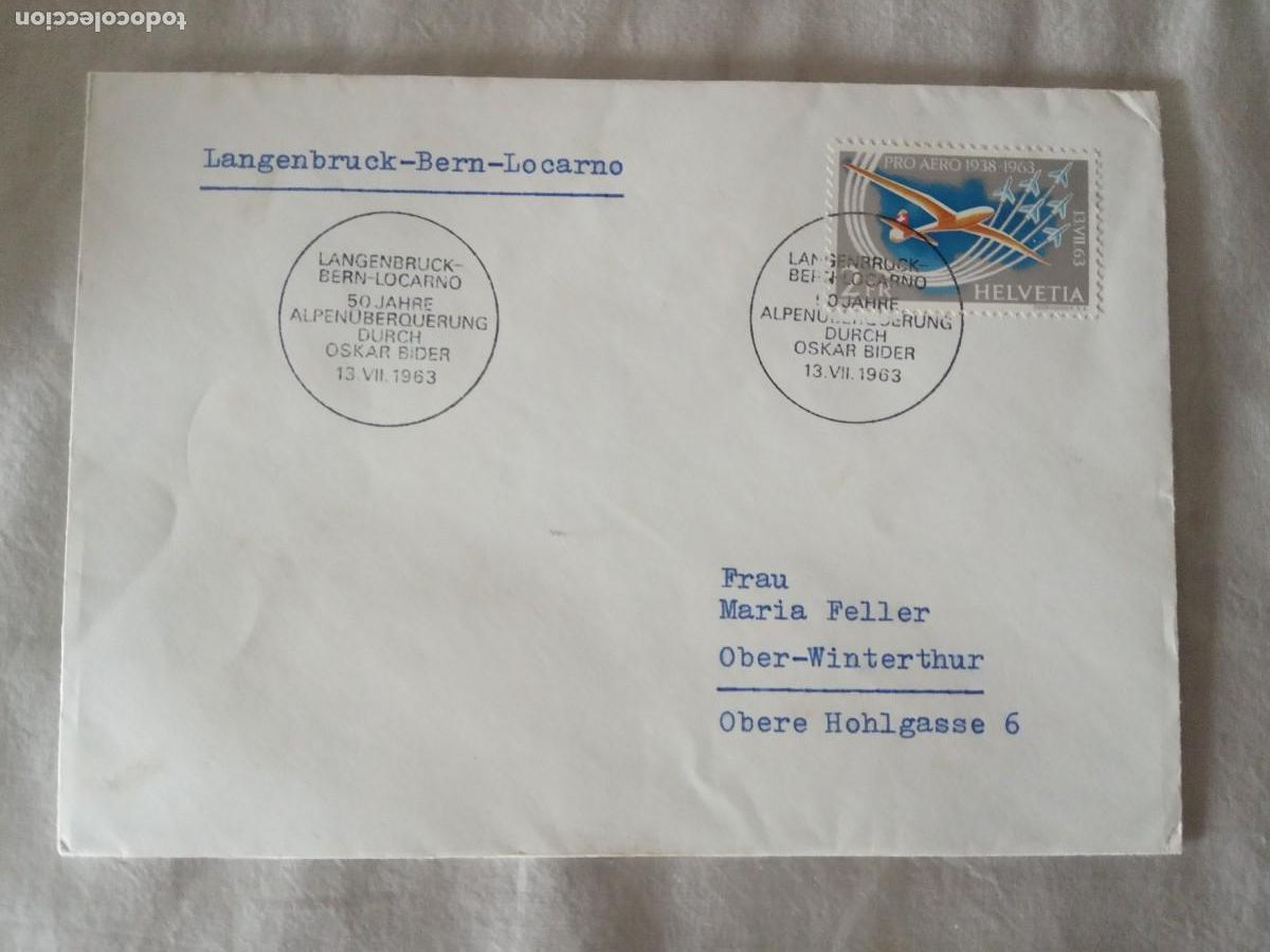 Briefmarken: SOBRE AEREO POSTAL 1963 Langenbruck-Bern-Locarno .