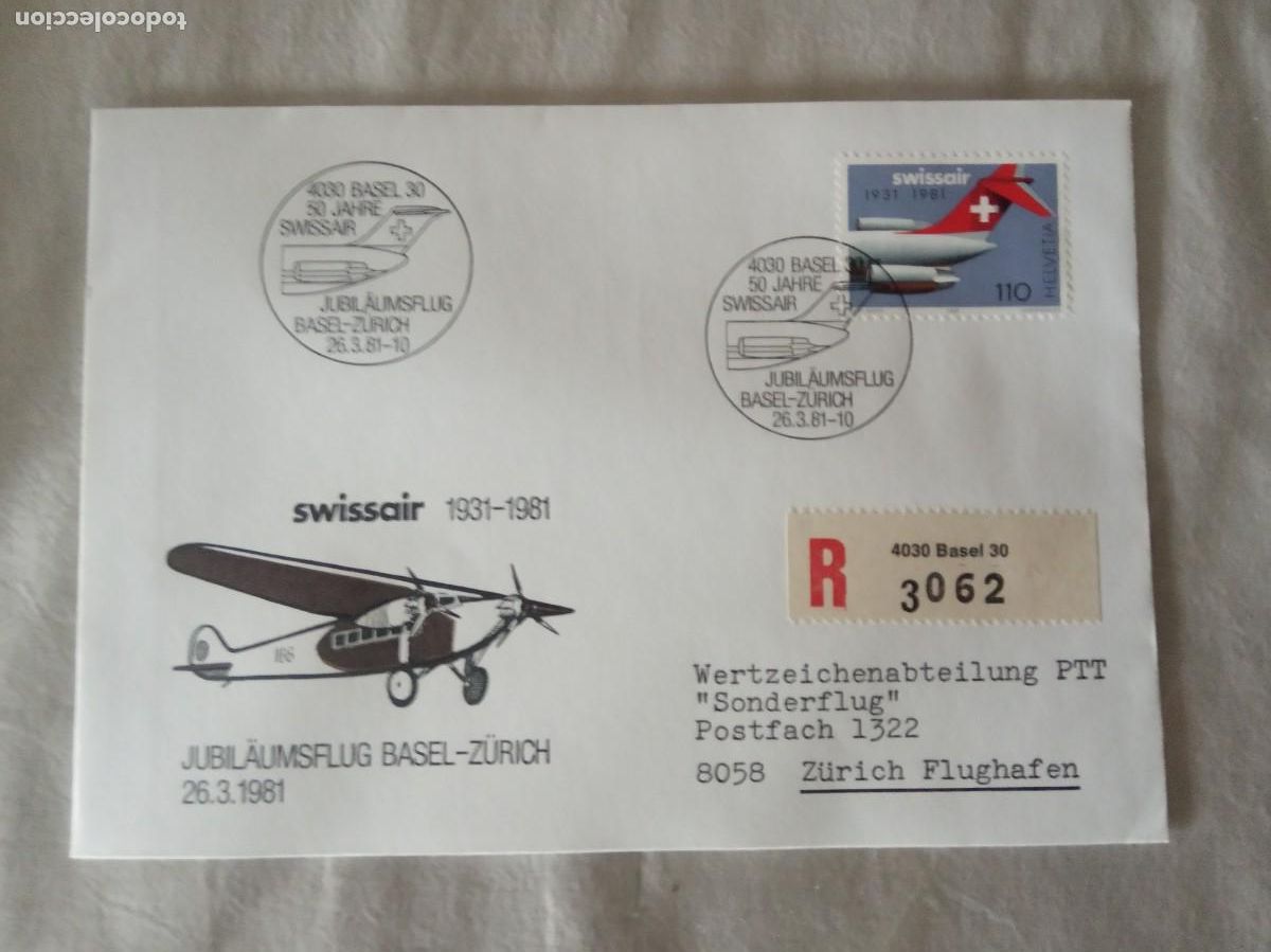 Timbres: 1981.SOBRE AEREO POSTAL SWISSAIR 1931-1981 - BASEL-Z&Uuml;RICH.