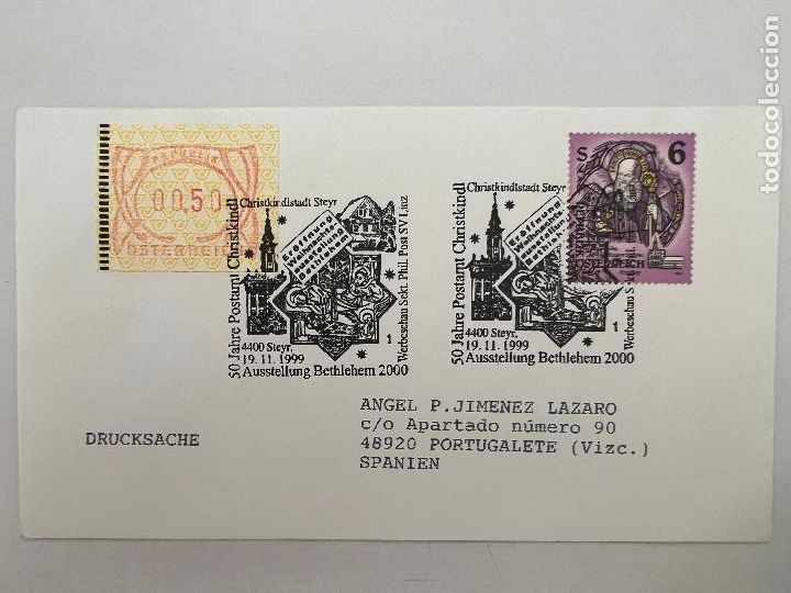 Selos: SOBRE CON SELLO Y MATASELLOS. 50 JAHRE POSTANT CHRISKINDL. AUSTELLUNG BETHLEHEM 2000.