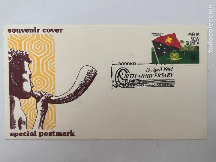 Briefmarken: SOBRE SELLO Y MATASELLOS. 10TH ANIVERSARY PAPUA NEW GUINEA BANKING CORPORATION. 1984