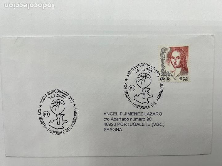 Briefmarken: SOBRE CON SELLO Y MATASELLOS. XXV MOSTRA REGIONALE DEL POMODORO. BORGORICCO. ITALIA 2002.