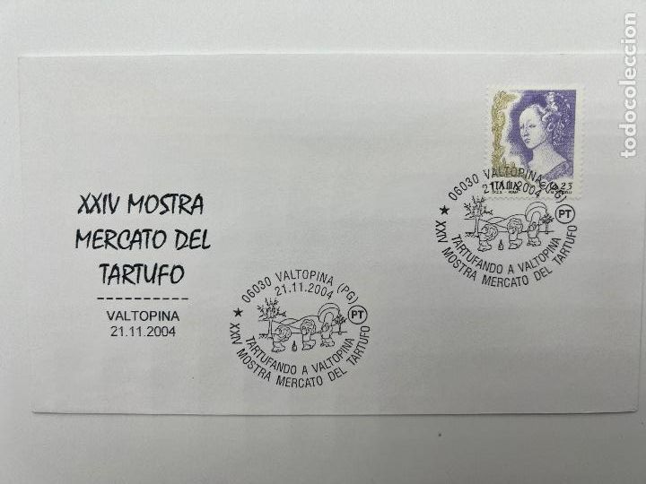 Briefmarken: SOBRE CON SELLO Y MATASELLOS. XXIV MOSTRA MERCATO DEL TARTUFO. VALTOPINA 2004