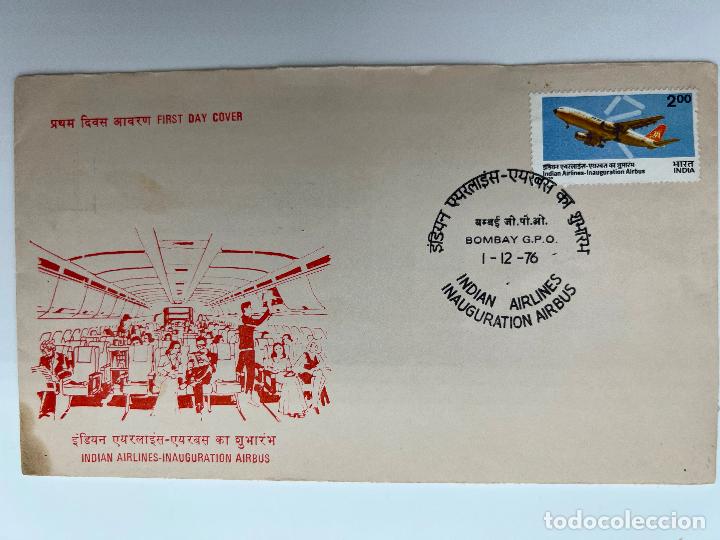Sellos: CORREO AEREO. SOBRE PRIMER DIA. INDIAN AIRLINES. INAUGURATION AIRBUS. BOMBAY 76.