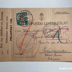 Sellos: CORREO MILITAR TABORI POSTA HUNGRÍA A LAUSSANE, SUIZA. 1916. I GUERRA MUNDIAL