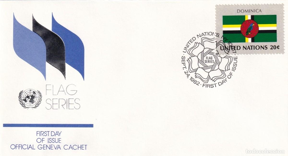 Francobolli: FDC Naciones Unidas 1982 - Banderas &middot; Dominica / Flag Series - Official Geneva Cachet / Matase. NY