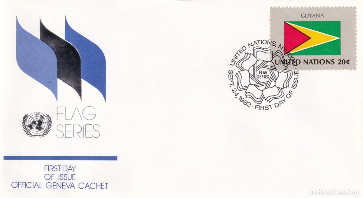 Francobolli: FDC Naciones Unidas 1982 - Banderas &middot; Guyana / Flag Series - Official Geneva Cachet / Matasellos NY