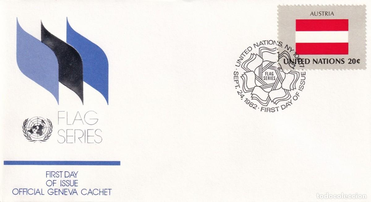 Francobolli: FDC Naciones Unidas 1982 - Banderas &middot; Austria / Flag Series - Official Geneva Cachet / Matasellos NY