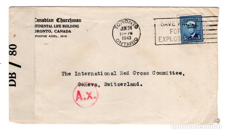 Timbres: CANADA A SUIZA CRUZ ROJA RED CROSS CENSURA BRITANICA Y ALEMANA AX DE PARIS 1943