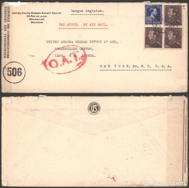 Briefmarken: BELGICA A USA CC CON CENSURA Y MARCA ROJA OAT RED CACHET