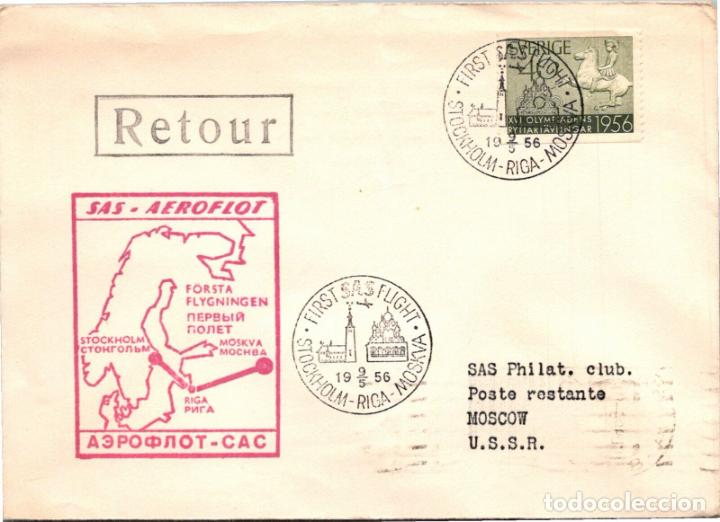 Stamps: SUECIA A MOSCOW RUSIA 1956 PRIMER VUELO SAS AEROFLOT CON LLEGADA