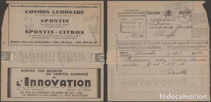 Stamps: BELGICA NAMUR 1933 TELEGRAMA PUBLICIDAD AGUA WATER LIMON CITRON LEMMON BANK
