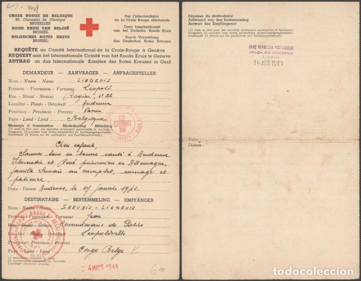 Francobolli: BELGICA ANDENNE NAMUR A LEOPOLDVILLE COMUNICACION WW2 CRUZ ROJA RED CROSS 1941