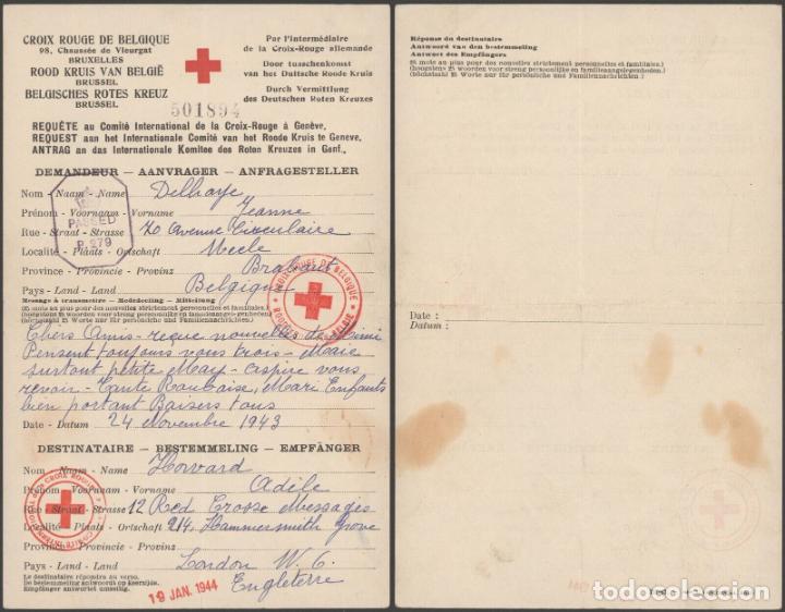 Francobolli: BELGICA BRABANT A LONDRES COMUNICACION WW2 CRUZ ROJA RED CROSS 1944 CENSURA BRITANICA
