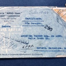 Francobolli: SOBRE CIRCULADO 1944 / BOLIVIA A MATARÓ / FAJA INSPECCIÓN DIVISAS / SERVICIO AEREO