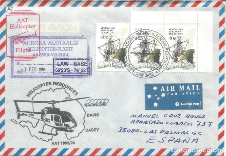 Stamps: ANTARTIDA ANTARCTIC AAT AUSTRALIA LAW BASE HELICOPTER FLIGHT 1994