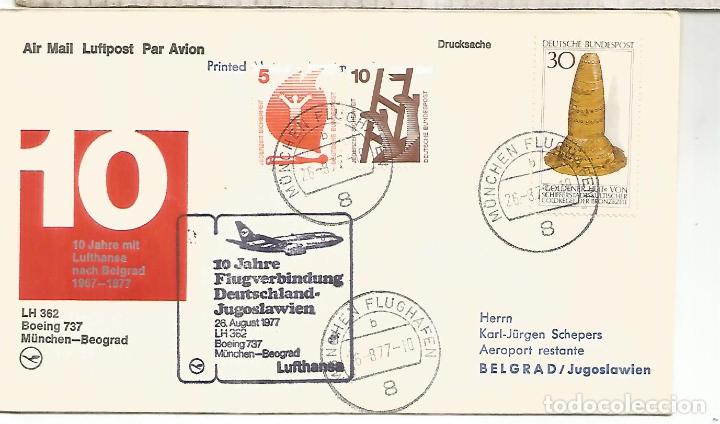 Stamps: ALEMANIA PRIMER VUELO MUNCHEN BEOGRAD 1977 LUFTHANSA