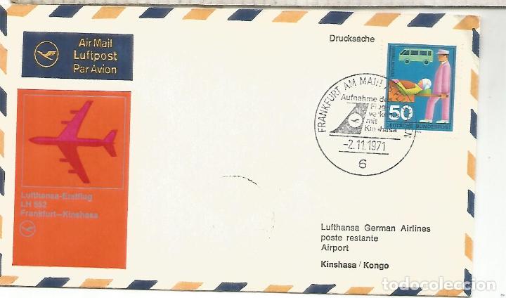 Stamps: ALEMANIA PRIMER VUELO FRANKFURT KINSHASA CONGO 1971 LUFTHANSA