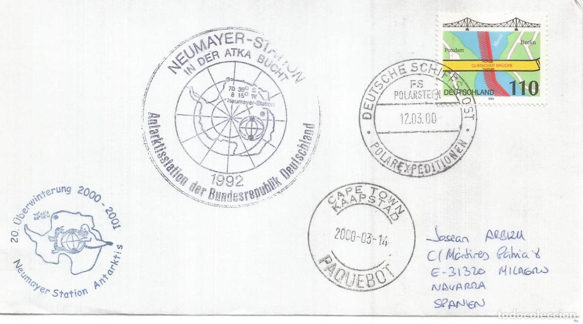 Sellos: ANTARTIDA ANTARCTIC ALEMANIA BUQUE POLARSTERN BASE NEUMAYER MAT PAQUEBOT CAPE TOWN 2000
