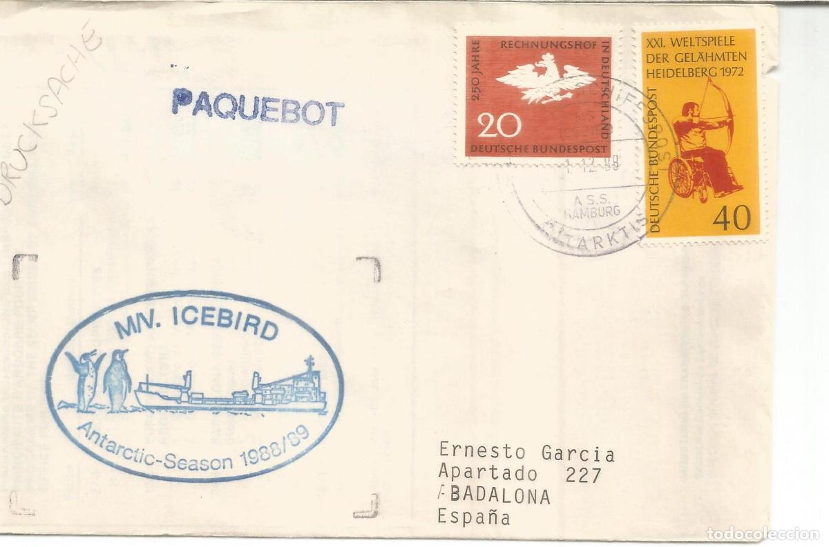Sellos: ANTARTIDA ANTARCTIC ALEMANIA BUQUE MV ICEBIRD 1988 MAT PAQUEBOT