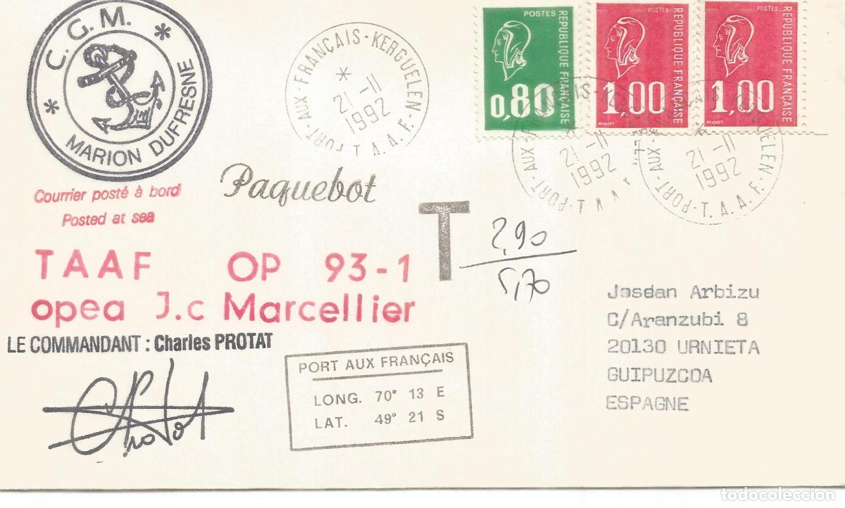 Sellos: ANTARTIDA ANTARCTIC TAAF MARION DUFRESNE 1992 OP 93-1 TASADA TAX PAQUEBOT PORT AUX FRAN&Ccedil;AIS