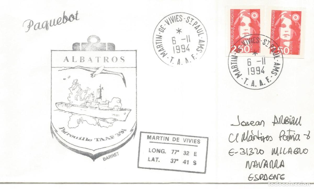 Sellos: ANTARTIDA ANTARCTIC TAAF 1994 MARTIN DE VIVIES BUQUE PATROUILLEUR AUSTRAL ALBATROS PAQUEBOT