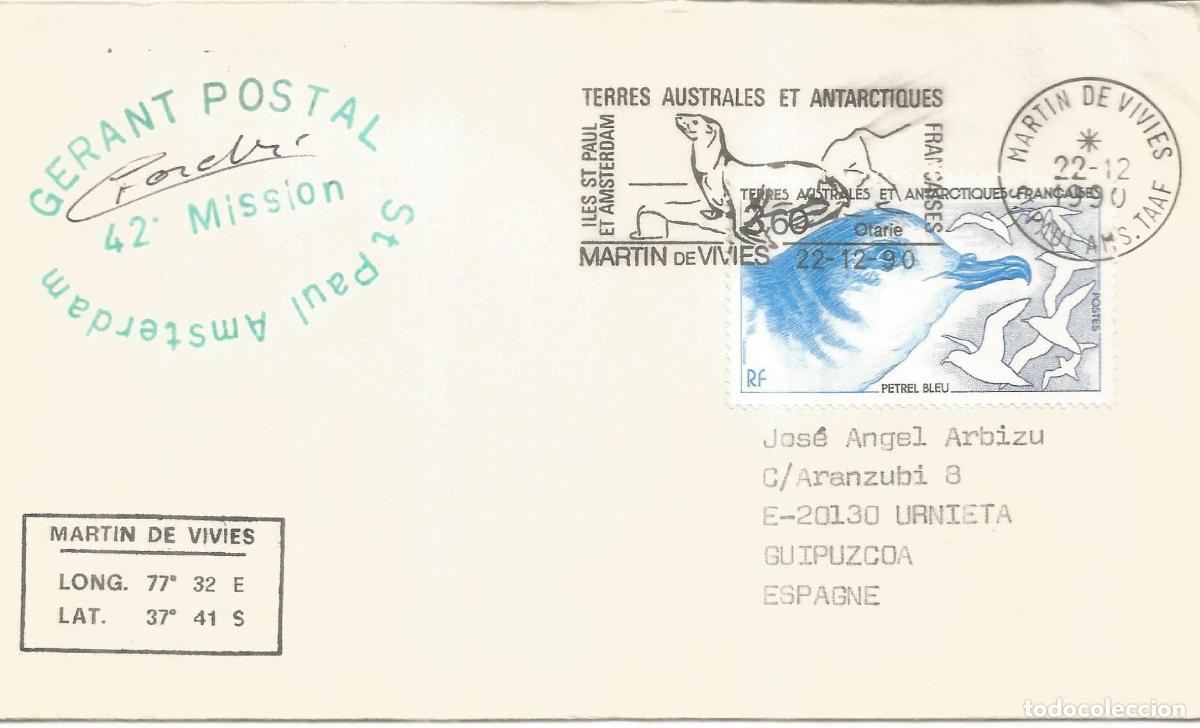Sellos: ANTARTIDA ANTARCTIC TAAF 1990 MARTIN DE VIVIES 42 MISSION OTARIO
