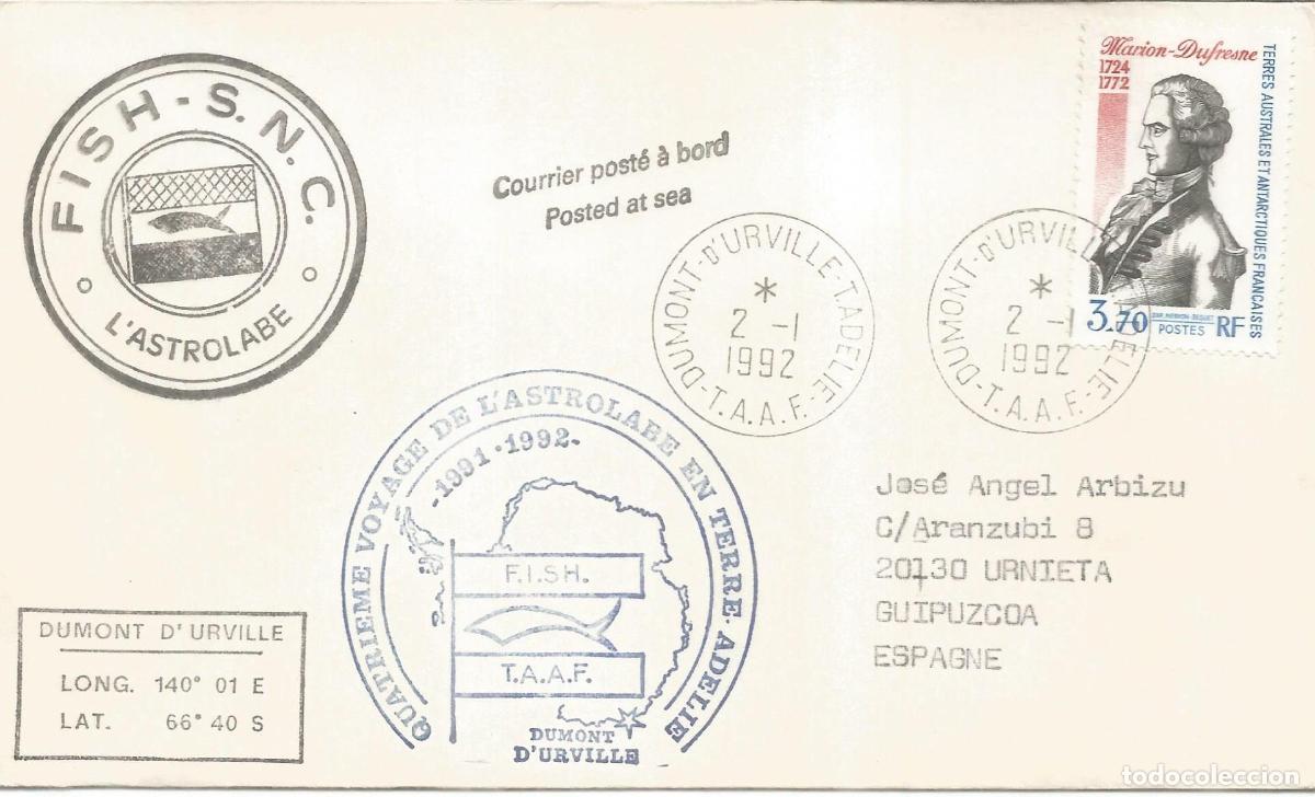 Sellos: ANTARTIDA ANTARCTIC TAAF 1992 DUMONT D&acute;URVILLE FISHING SHIP L&acute;ASTROLABE PESCA FISH