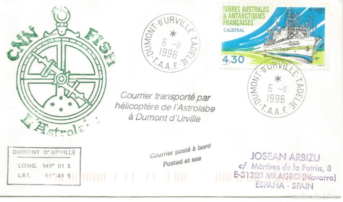Sellos: ANTARTIDA ANTARCTIC TAAF 1996 DUMONT D&acute;URVILLE FISHING SHIP L&acute;ASTROLABE PESCA FISH