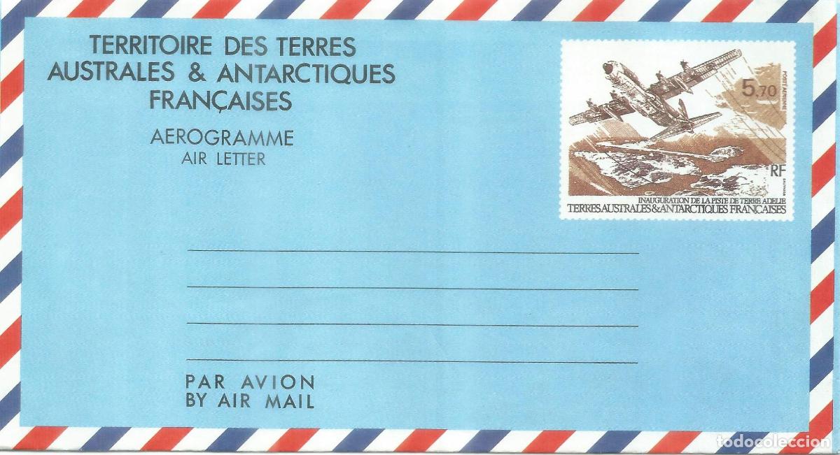 Sellos: ANTARTIDA ANTARCTIC TAAF AEROGRAMA AVION PLANE PISTA DE ATERRIZAJE