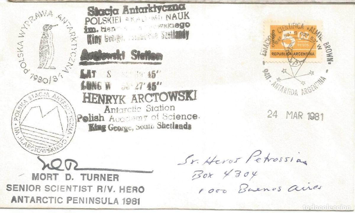 Timbres: ANTARTICA ANTARCTIC ARGENTINA BASE ALMIRANTE BROWN + POLISH EXPEDITION RV HERO