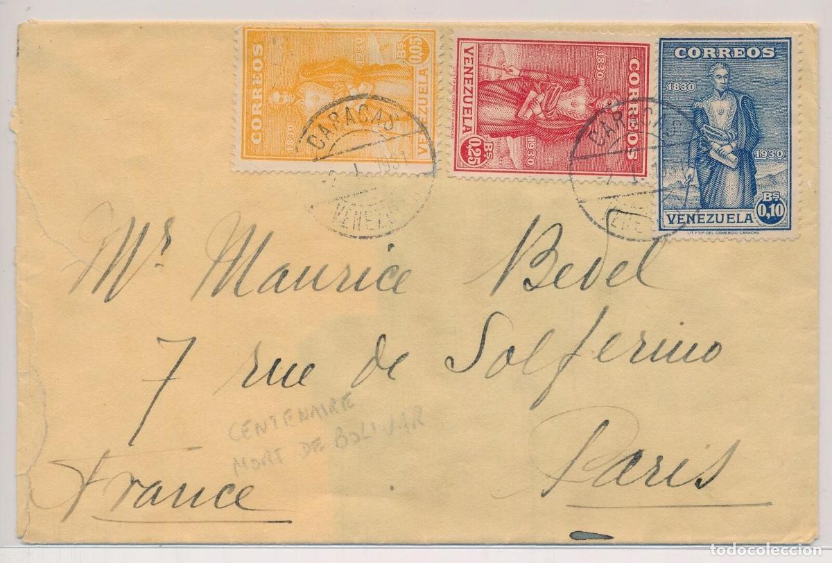 Timbres: VENEZUELA CARACAS 1931 A PARIS SELLO SIMON BOLIVAR