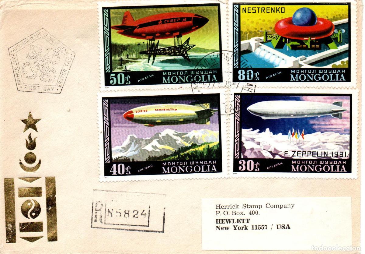 Sellos: MONGOLIA A USA CERTIFICADA ZEPPELIN TRANSPORTE - Foto 1