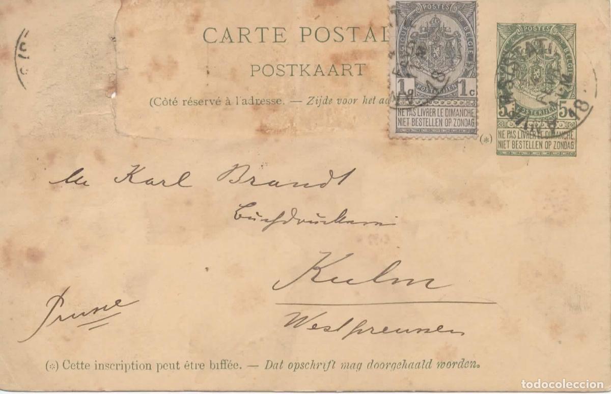Sellos: BELGICA ENTERO POSTAL CON DEFECTOS - Foto 1