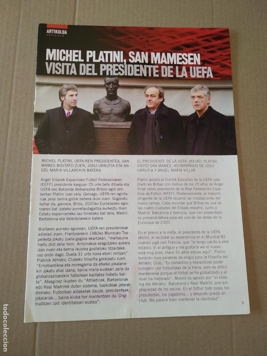 Francobolli: HOJA REVISTA ATHLETIC CLUB BILBAO PLATINI URRUTIA VISITA PRESIDENTE UEFA PUBLICIDAD SEAT