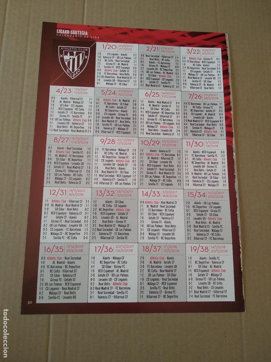 Briefmarken: HOJA REVISTA ATHLETIC CLUB BILBAO CALENDARIO DE LIGA CLASIFICACION JUGADORES PICHICHI ZAMORA